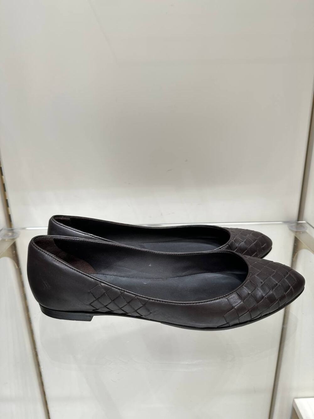Bottega Veneta Dark Brown Leather Intrecciato Ballet Flats Sz.36